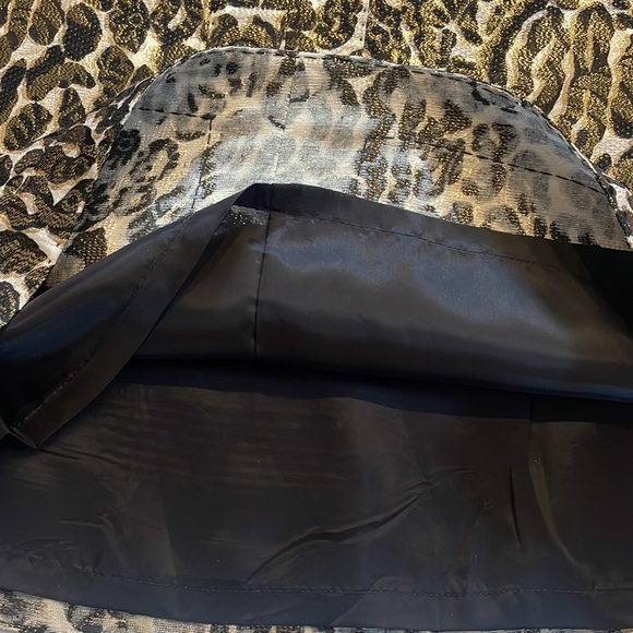 TORY BURCH SILK metallic cheetah / animal print skirt shift cut, lined, zipped 8 - Picture 10 of 12
